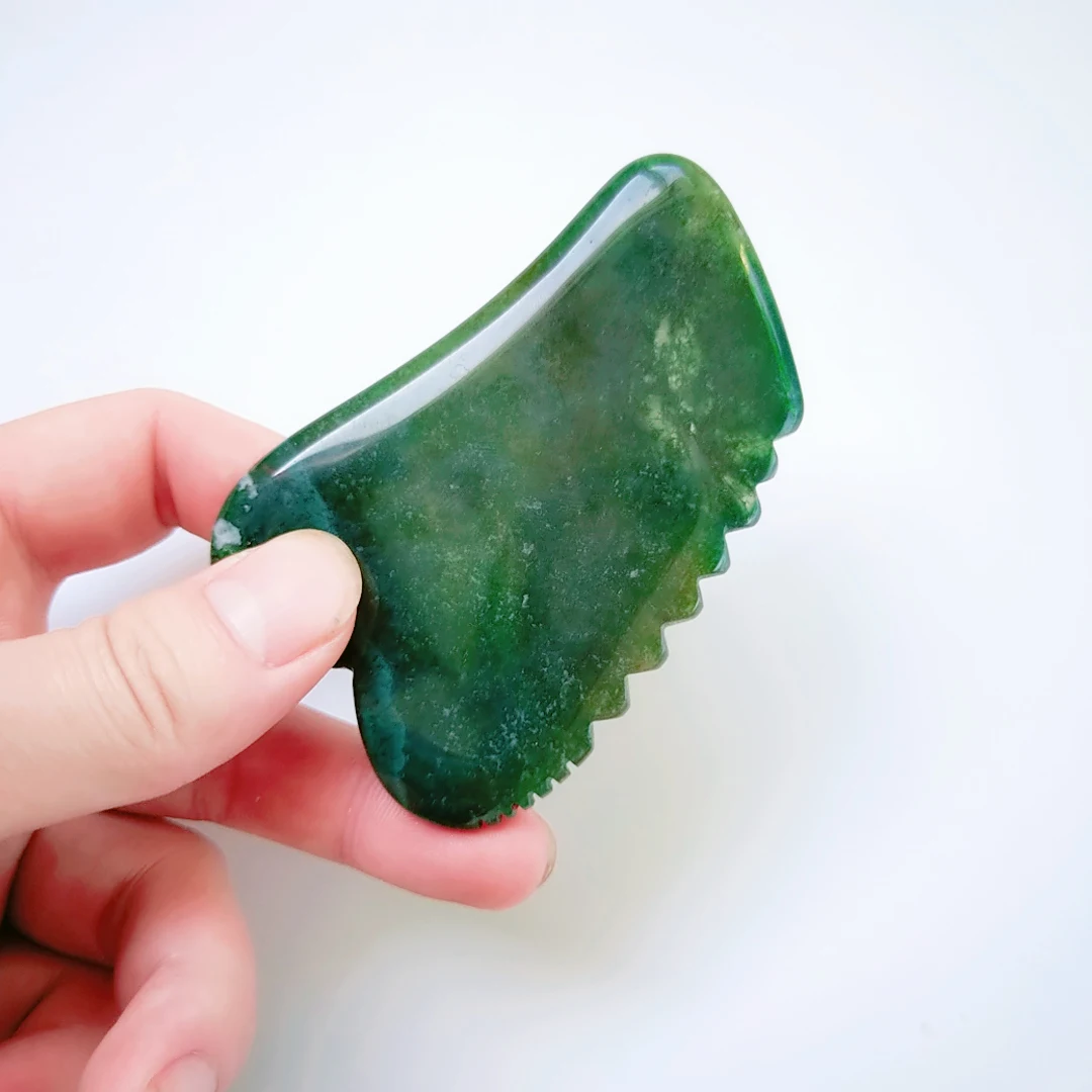 

Custom Natural moss agate jagged square shape Gua Sha Massage Tool For Body