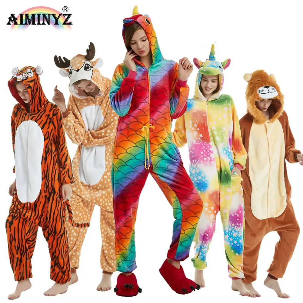 

AIMINYZ Wholesale Winter Animal Carton Christmas Family Flannel Cute Hoodie Pajama Pijama Unicorn Women's Child Unisex Sleepwear