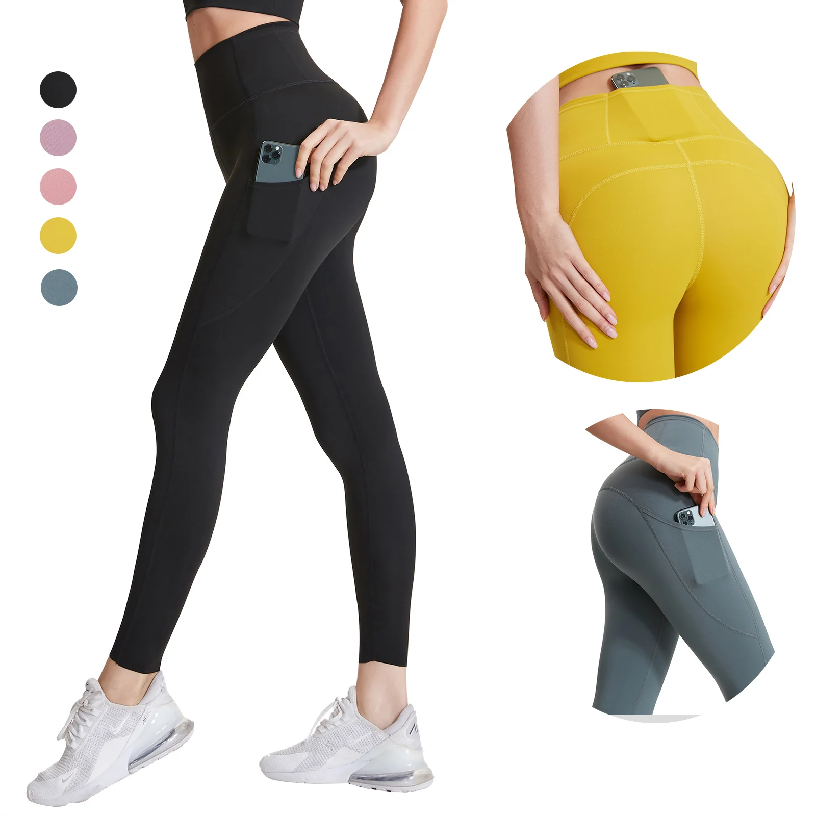 

NEW 75% Nylon 25% Spandex Women Workout Fitness Gym Leggins Custom Yoga Pants Leggings for High Waist Naked Feeling With Pocket