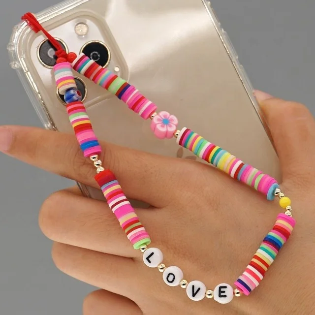 

Handmade DIY Charm Personalized Colored Beaded Chain Mobile Phone LOVE beads holder wallet phone chains String Wristband, Picture
