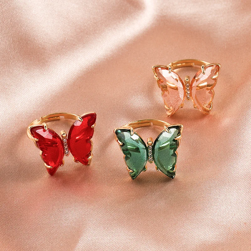 

Crystal women fashion butterfly stone rings girls