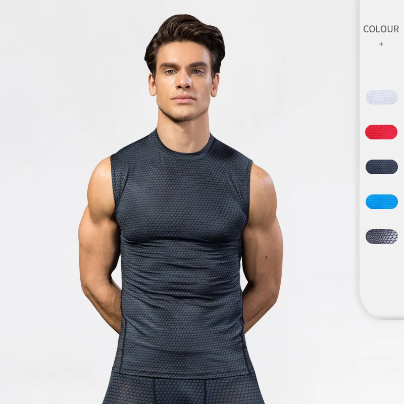 

2021 3D Printing Fitness Running Tight Elastic Sweat Quick Dry Cycling Base Layer Men Gym Tank Top, Stock color or custom color