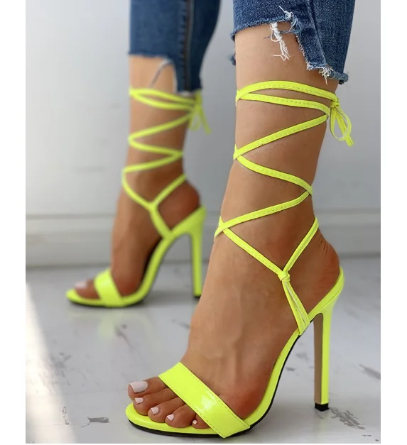 

Women's sandals summer 2021 new sexy super high heels women's shoes cross tie open toe fashion sandals, Yellow