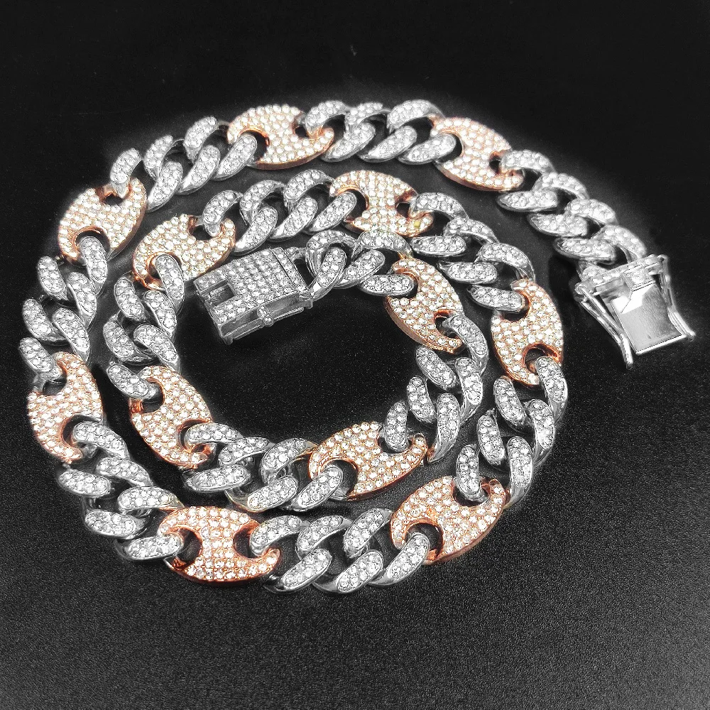 

bling women ice out hip hop pink cuban link necklace jewelry