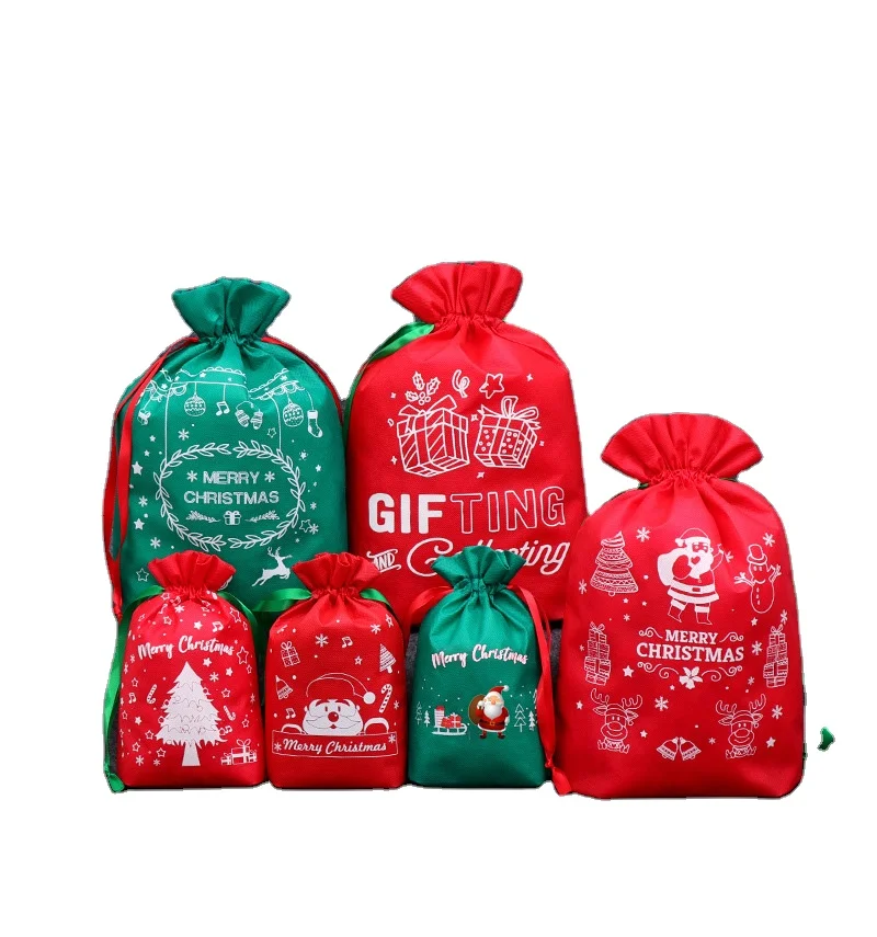 

Merry Christmas Gift Bags Large Xmas Goody Bags Ropes Gift Wrapping Bags Presents Candies Storage Pouches, As picture show