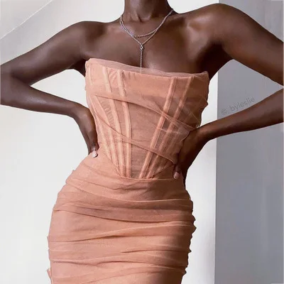 

2021 New Summer Women Stacked Tube Casual Dress Ladies One Shoulder Sleeveless Girls' Dresses