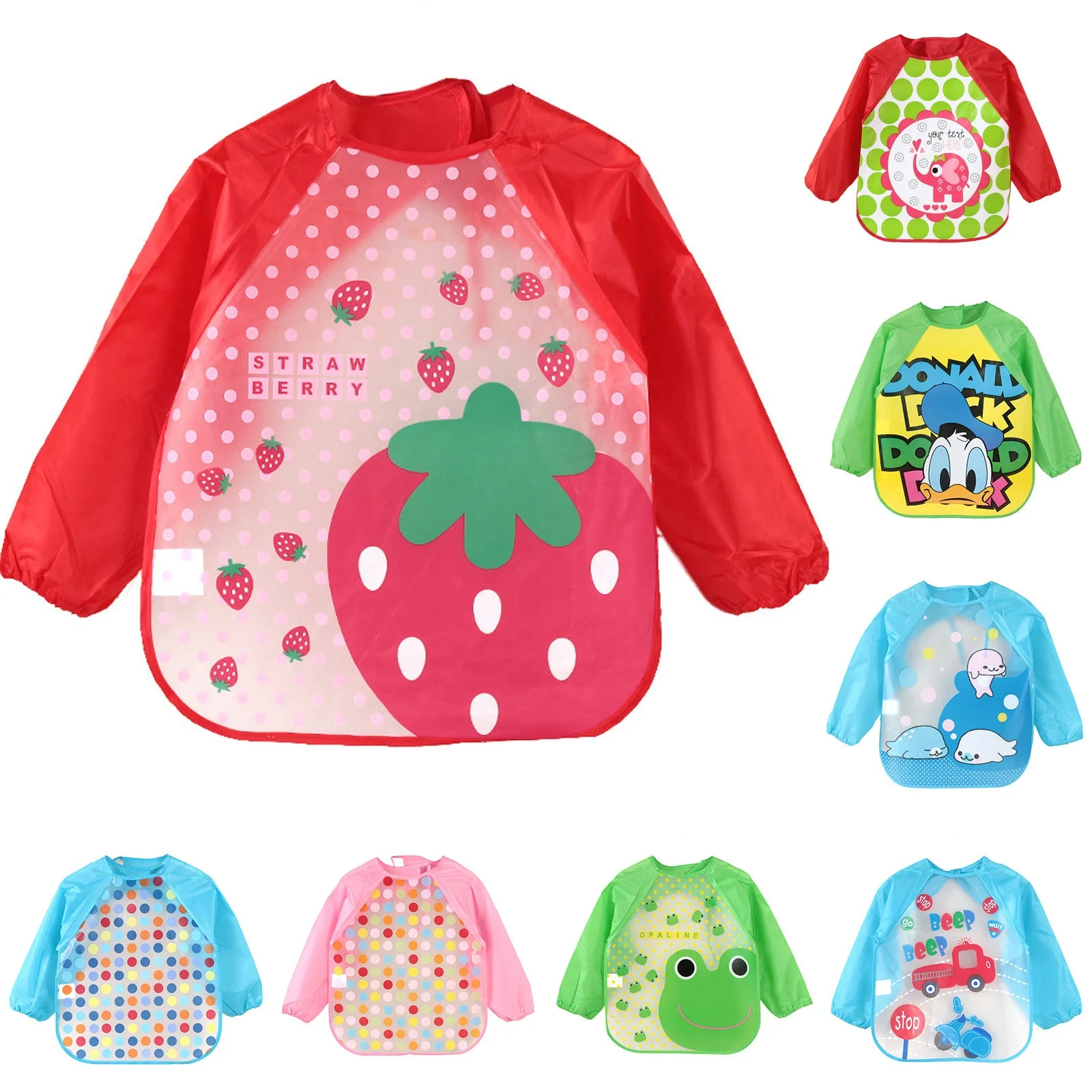 

Cute Cartoon Animals Baby Bibs Waterproof Colorful Children Bib Full Sleeve Bibs Children Feeding Long Sleeve Baby Apron