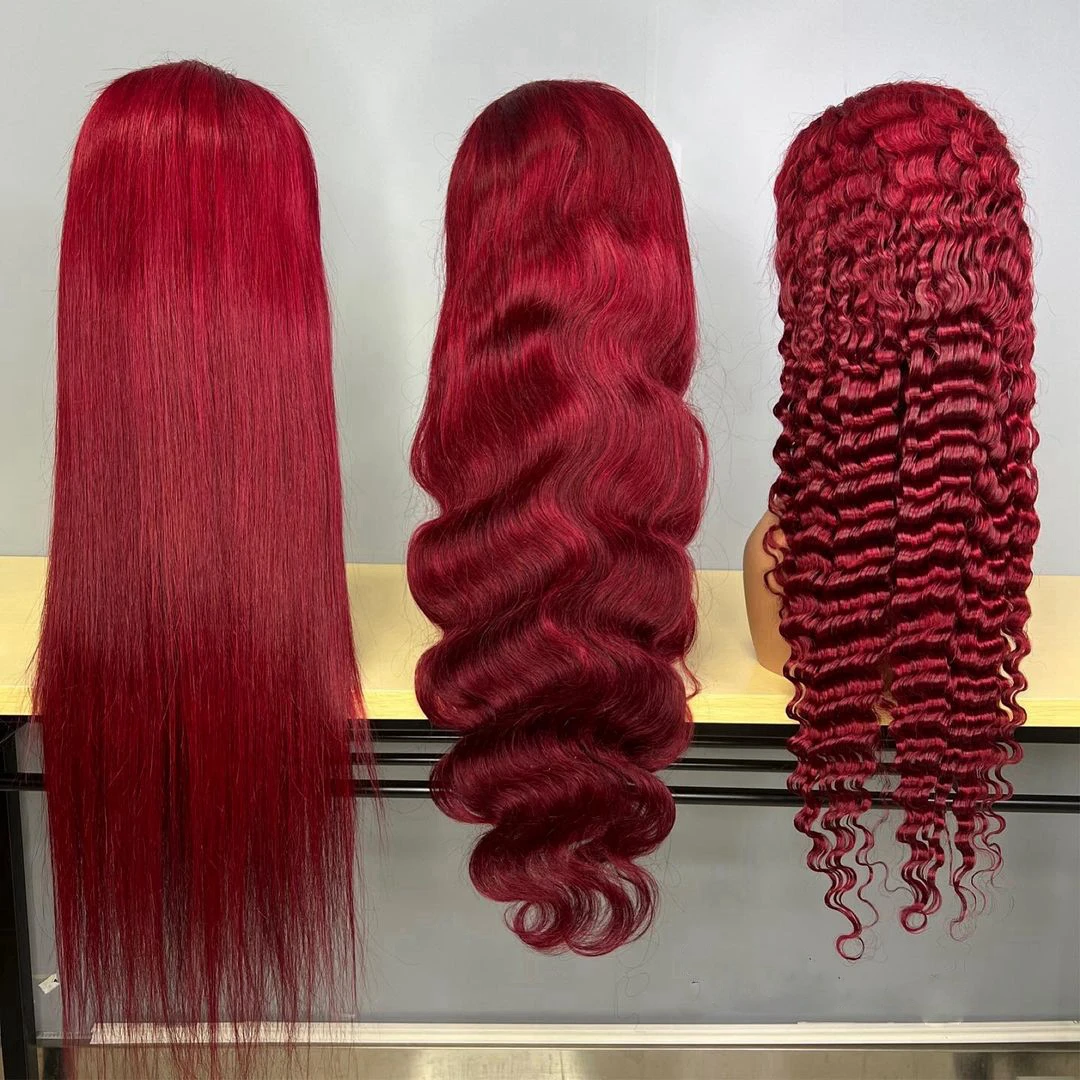 Cheap Brazilian Hair 99J Red Color Wigs Human Hair Lace Front Wigs for Black Women Glueless Full HD Lace Frontal Wigs Human Hair