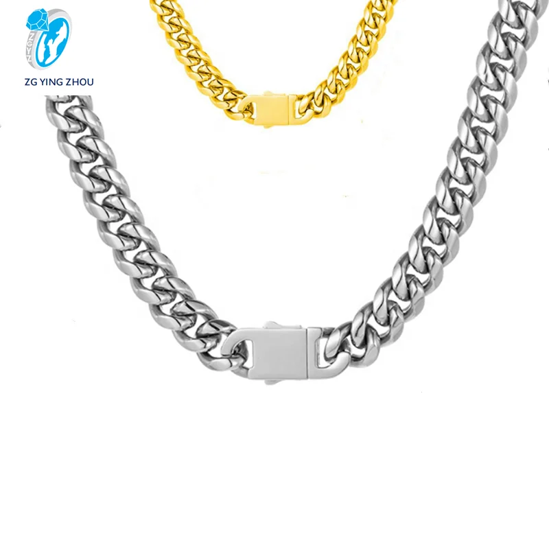 

Hot new product stainless steel high polished four sided polished gold plated Miami hip hop Cuban chain bracelet necklace