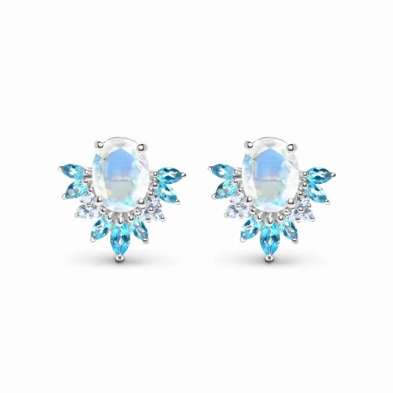 

New sterling silver S92 moonstone sapphire earrings for women's small minority simple light luxury exquisite earrings