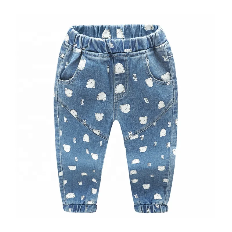 

Children's Cartoon Print Denim Jeans Baby Girls' Denim Print Jeggings Pants, Denim blue