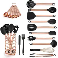 

Amazon hot sale perfect quality kid kitchen titanium silicone stainless steel rose gold utensil set