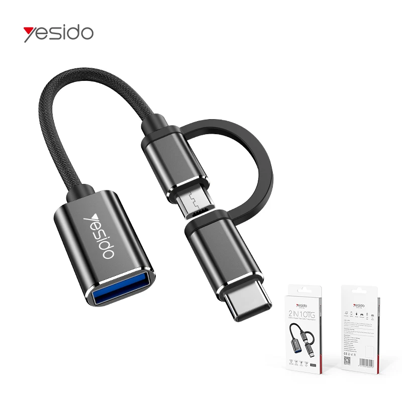 

Yesido 2 In 1 Micro Type C USB Otg Adapter Cable Type-C to Usb 3.0 Adapter OTG Micro to Usb 3.0 OTG Cable For Mobile, Black