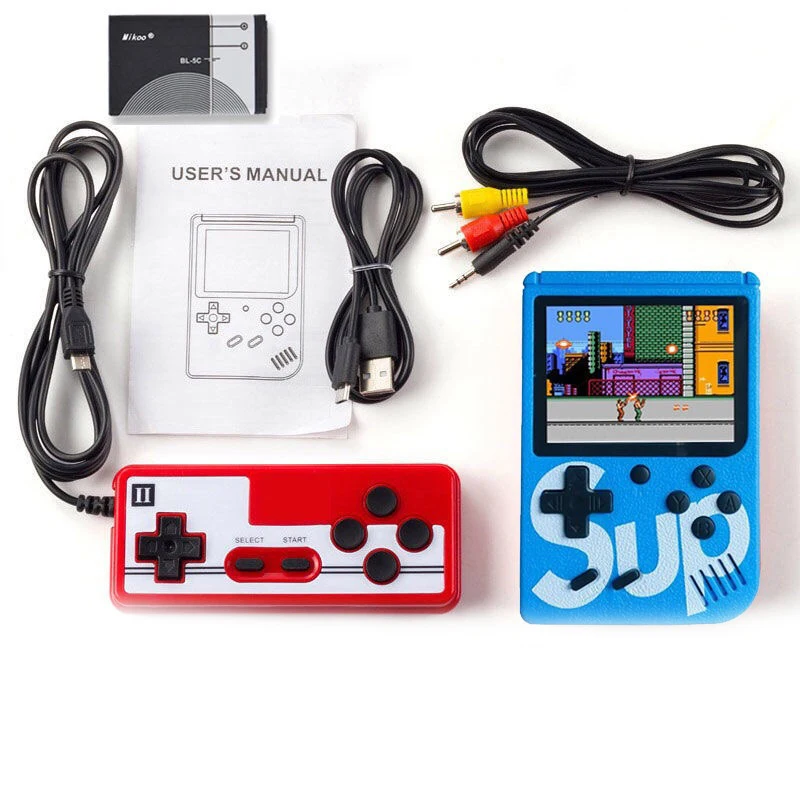 

In stock 2 Players TV Out Retro Portable Mini Sup Game Box 400 in 1 Video Game Console, Red white blue black blue