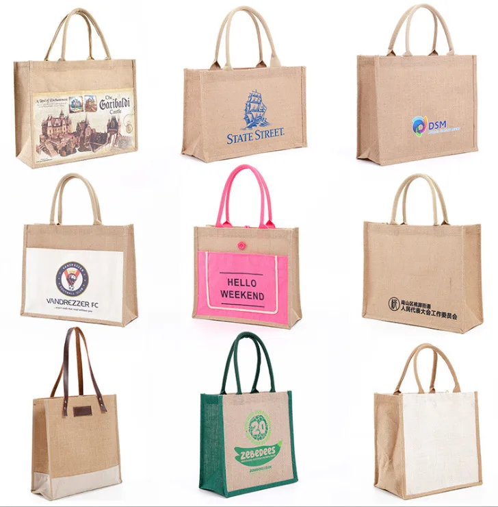 

Custom Printed Bolsa de yute China Jute Tote Bag Natural Burlap Handbag Eco Reusable Jute Shopping Bag Wholesale, Customized color for plain cotton bags wholesale