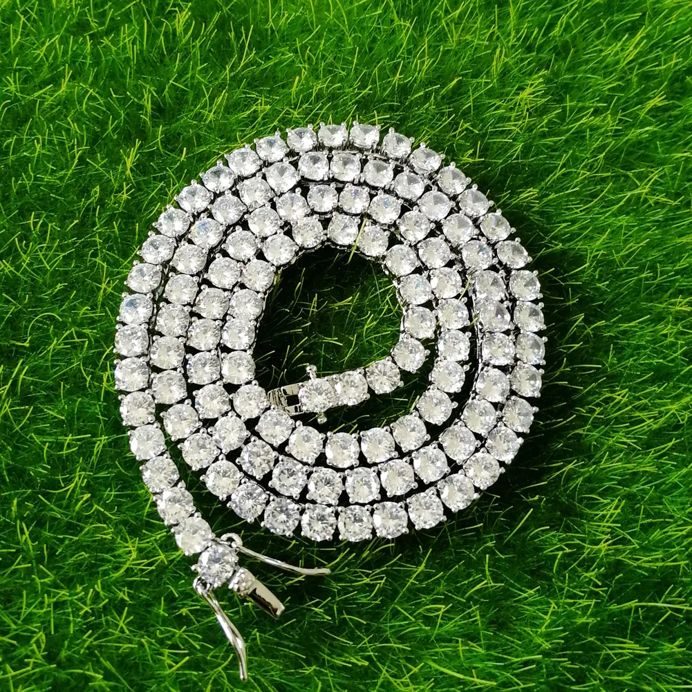 

Ins Silver White Gold Plated Iced Out CZ Chain Jewelry Tennis Choker Necklace Mens Hip Hop Diamond Tennis Chain for Women