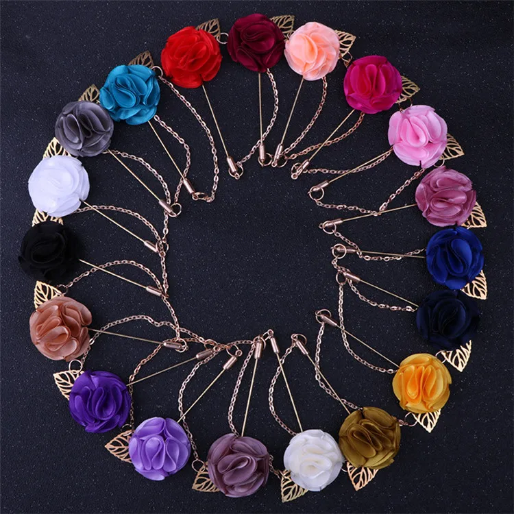 

Multicolor Men Suits Chains Pins Fabric Corsages Clothing Flower Brooch For Clothing Accessories, As the picture shows