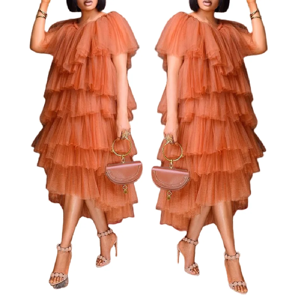 

DP1607 Hot Sale Ladies Summer Dress 2022 Puffy Layers Short Sleeve Candy Color Girls Party Dresses Women Prom Dress