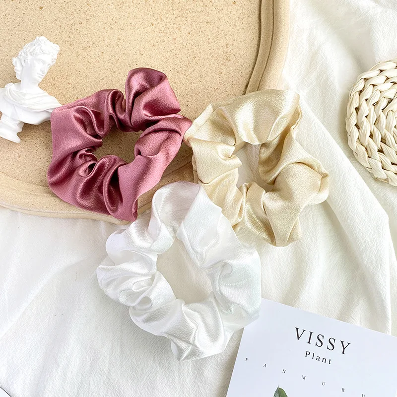 Yucat Wholesale Women Scrunchies Hair Ties Accessories Fabric Elastic Band Solid Color Crystal Satin Scrunchies For Hair.jpg