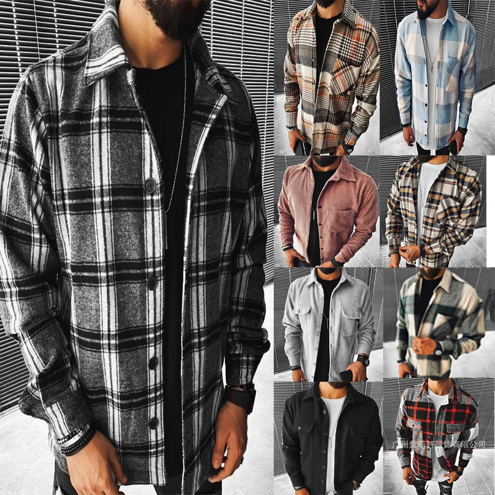 

Factory direct new style men's shirt plaid pocket long-sleeved shirt boy jacket