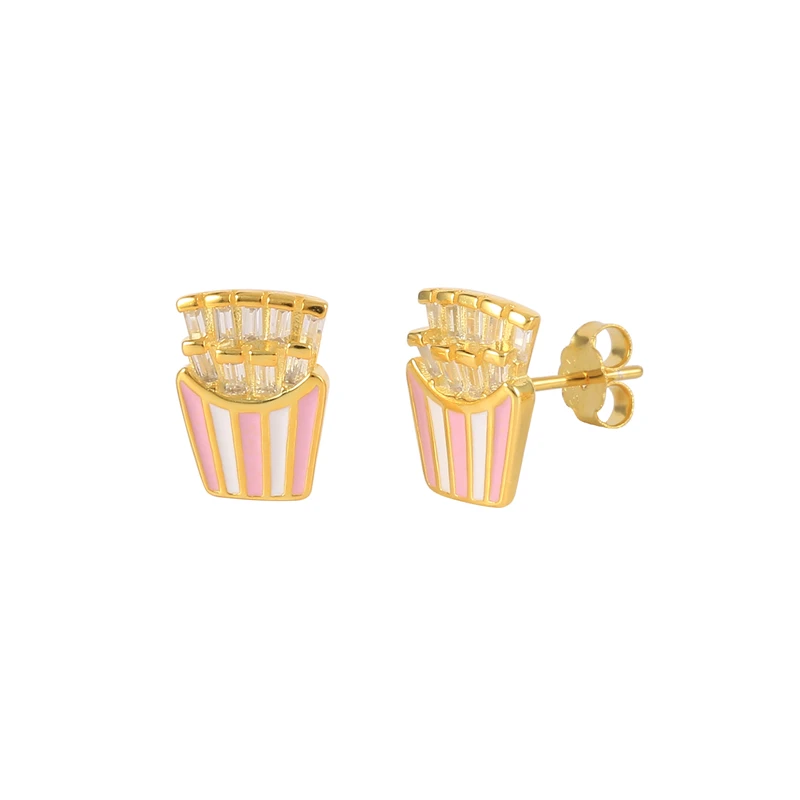 

ROXI S925 sterling silver jewellery 5A zircons foods pizza ice-cream fries cute stud earrings for girls