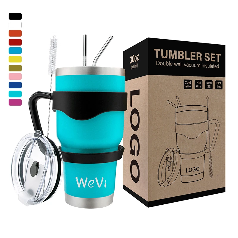 WeVi 20 oz and 30oz double walled vacuum insulated stainless steel tumbler with straw wholesale