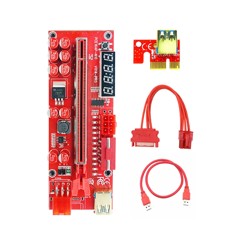 

V014 PRO 3 connector Red PCI-E PCIE Riser 014 Better than VER 009C 010X 010S 011 012 013 014 PRO PLUS Display Temperature