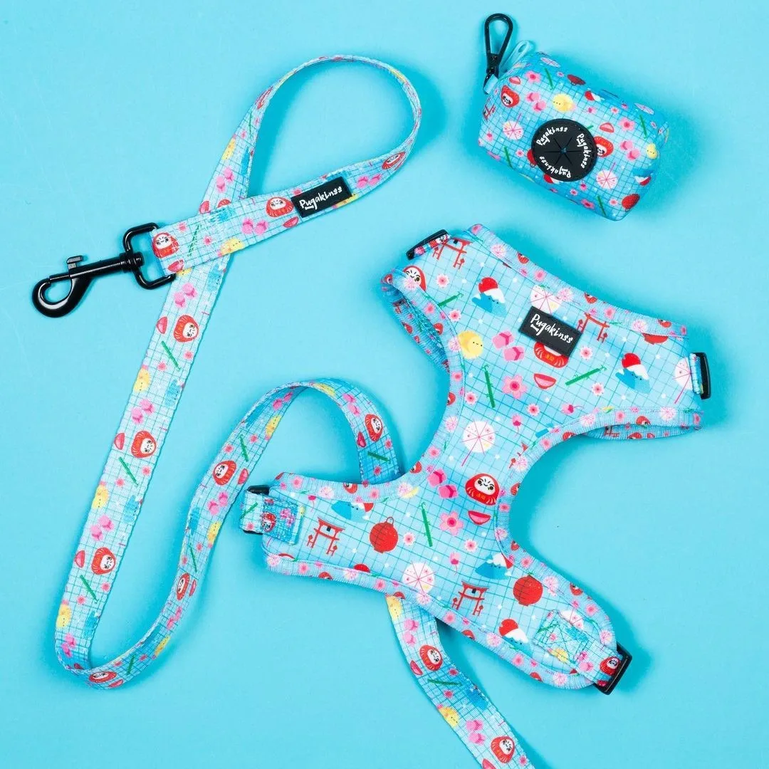 

No Pull Luxury Breathable Mesh Nylon Security Pattern Strap Best Pet Dog Harness With Collar Leash Bowknot Set, Picture shows