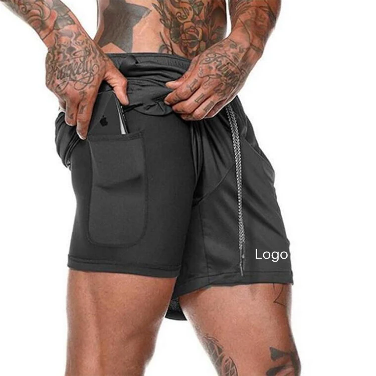 

Blank Custom Logo 2 In 1 Lined Athletic Gym Sports Shorts Mesh Jogger Men's Running Shorts, Six colors