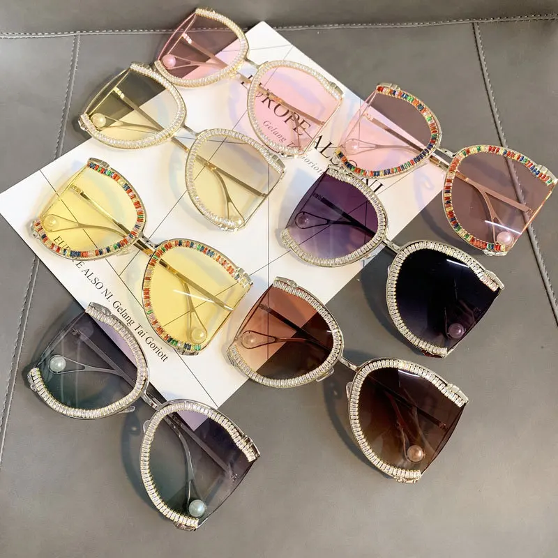 

Luxury 2021 Zircon Sun Shades Half Frame Fashion Diamond Bling Women Sunglasses 1781, As picture