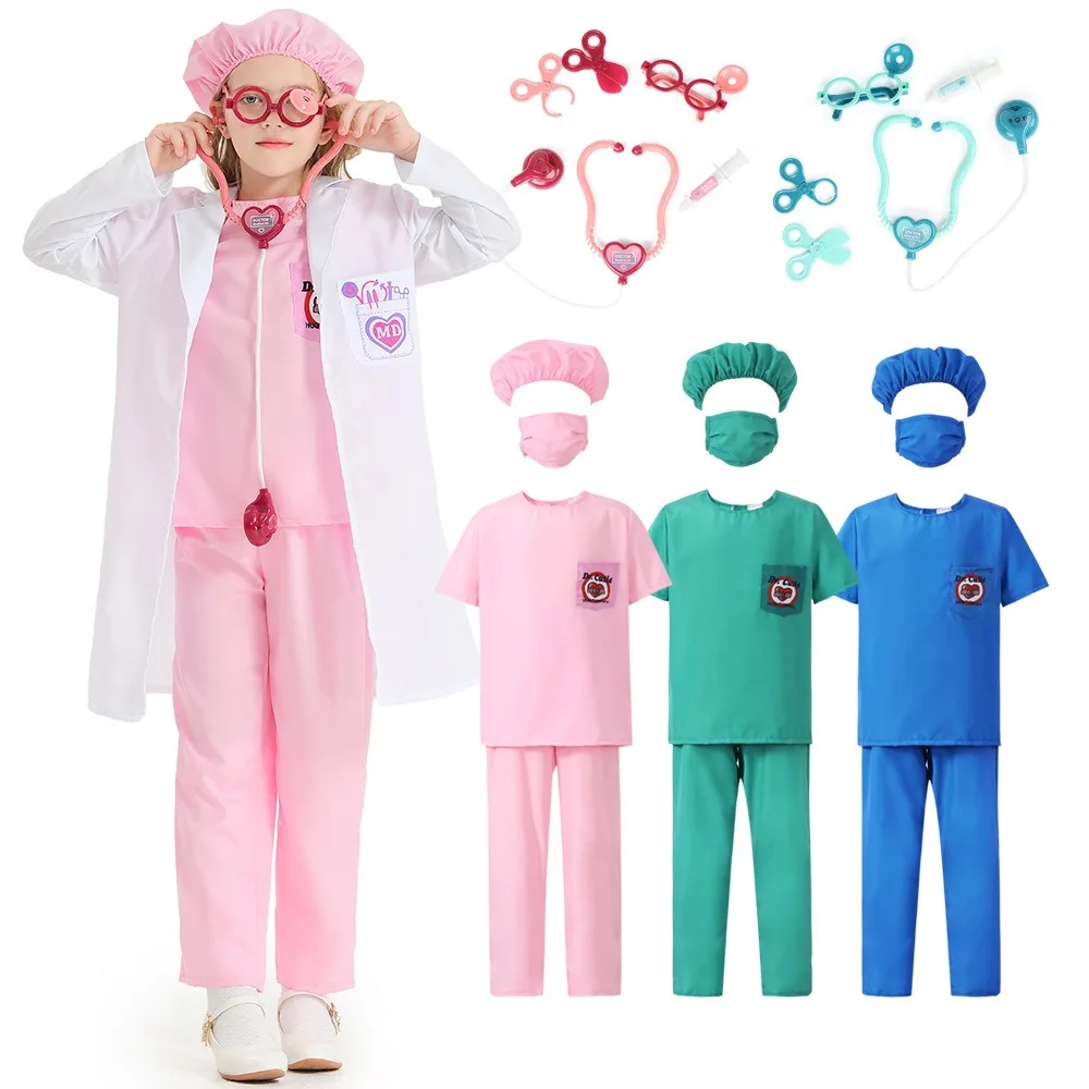 

Doctor Costume for Kids Toddler Nurse Scrubs with Accessories Christmas Dress Up Cosplay Outfit For Boys Girls