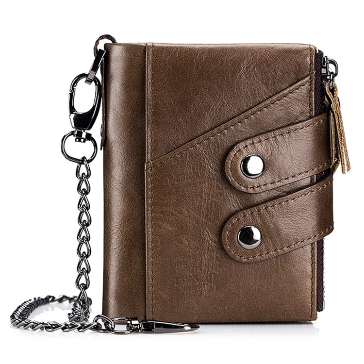 

Hot sell anti-thief designer man gents wallet leather luxury purse men slim minimalist RFID blocking men wallet with metal chain, Can be customized