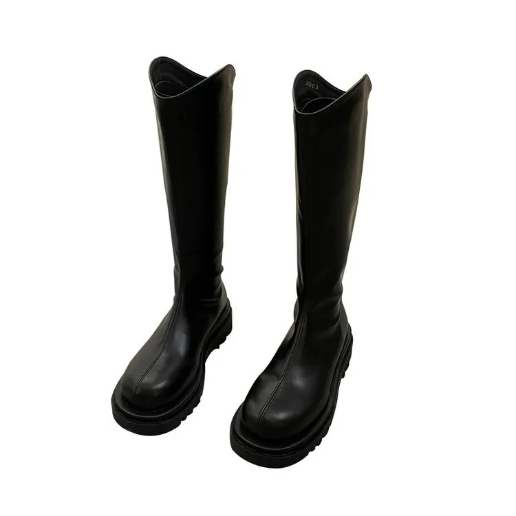 

2021 new thick-soled Martin boots autumn and winter look thin knight boots Korean round toe high boots, Picture