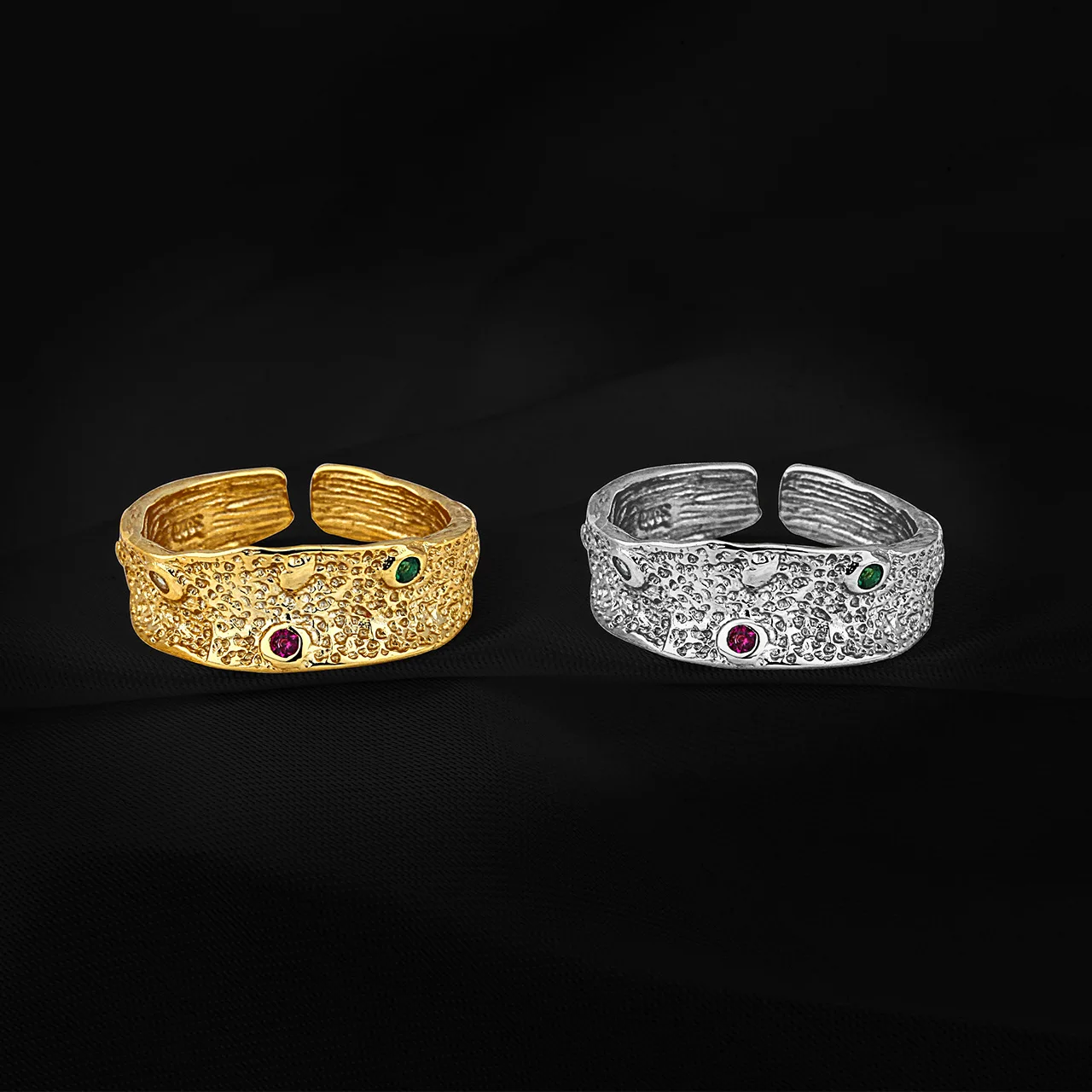 

Never Fade S925 Sterling Silver Wrinkled Zirconia Open Rings 18k Gold Plating Colorful Diamond Adjustable Rings