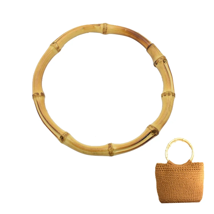 

Stock handbag hardware diy crochet bag accessories nature brun color round bamboo shoulder handle, Customized