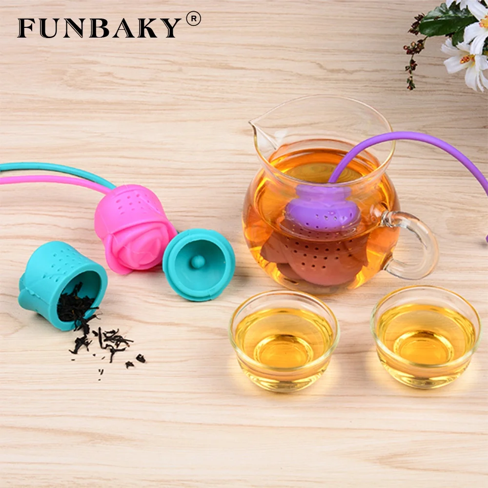 

FUNBAKY Cute Silicone Tea Strainer Rose Shape Reusable Tea Bags Creative Herb Loose Flower Tea Filter Infuser, Customized color