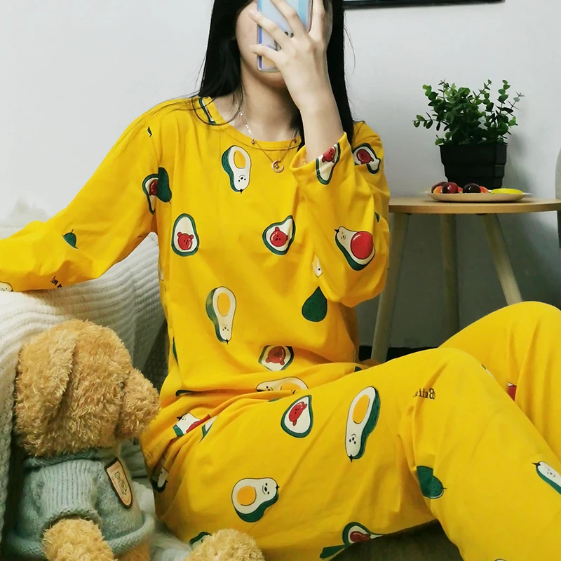 

Women's Pajamas Round Neck Long Sleeve Pants 2pcs Sets Cartoons Sleepwear Autumn Sweet Cute Student Home Wear, As picture show