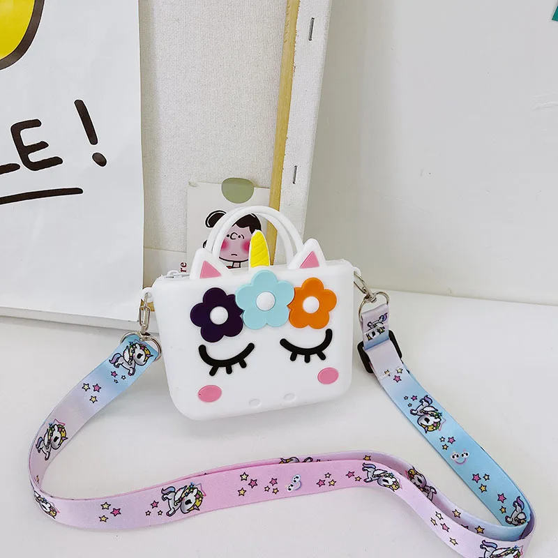 

MSYO Fashion Accessories Square Rainbow Silica Gel Book Toy Coin Storage Cartoon Flowers Unicorn Kids Messenger Bags