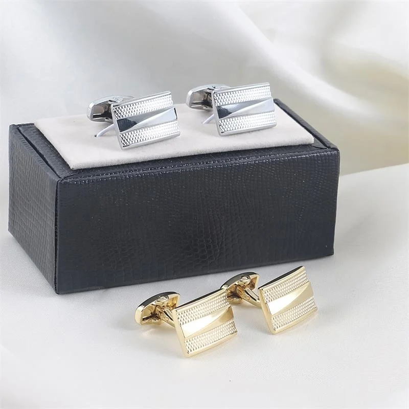 

New High Quality Cooper Enamel Square Cufflinks Fashion Brand Classic Style French Shirt Men's Cufflinks with Packaging Box, Silver/gold