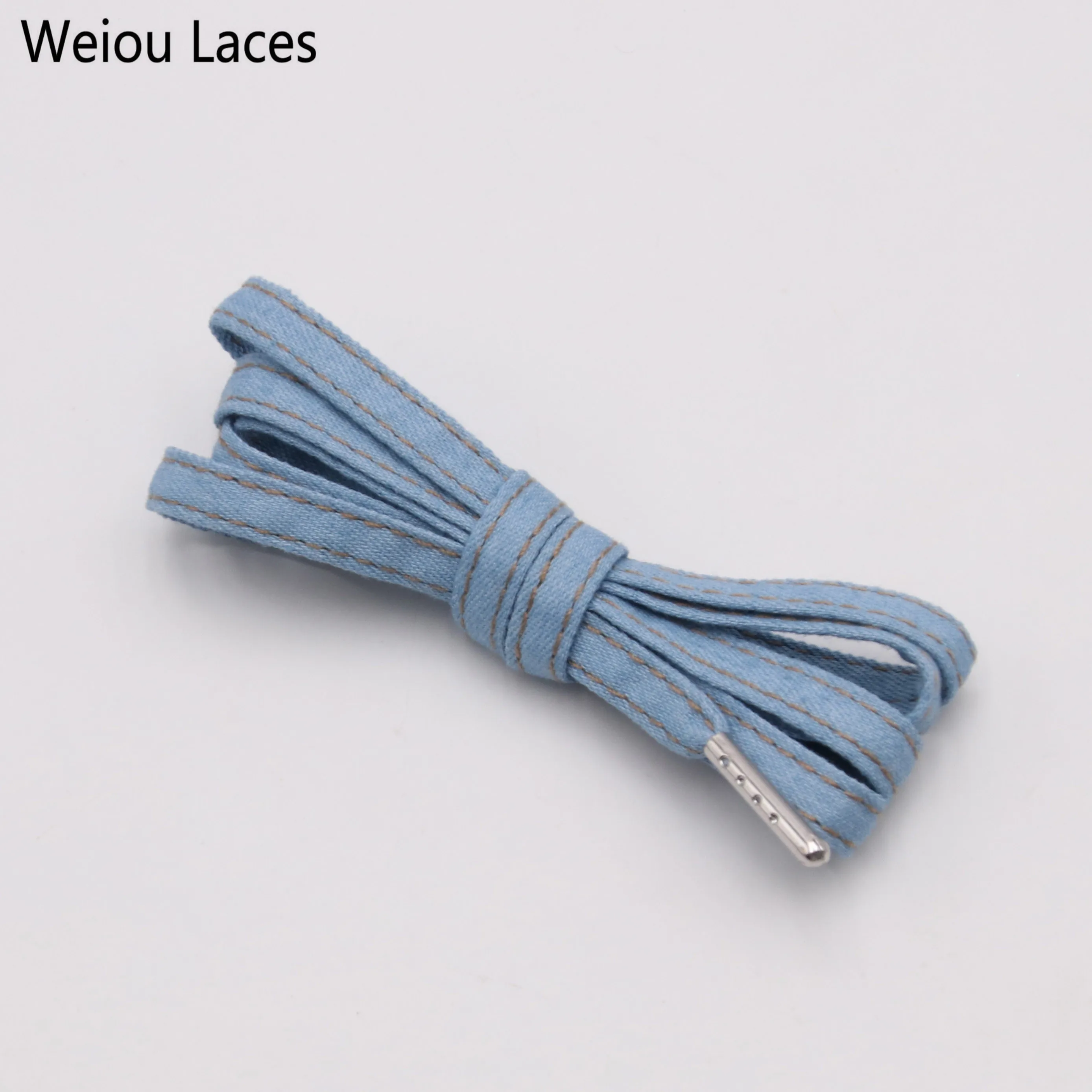 

Weiou Brilliant Denim Shoelaces with Gun Silver Gold Metal Aglets 7 Colors Option Bootlaces For Kids Shoe laces, Black blue ,support customized color printing