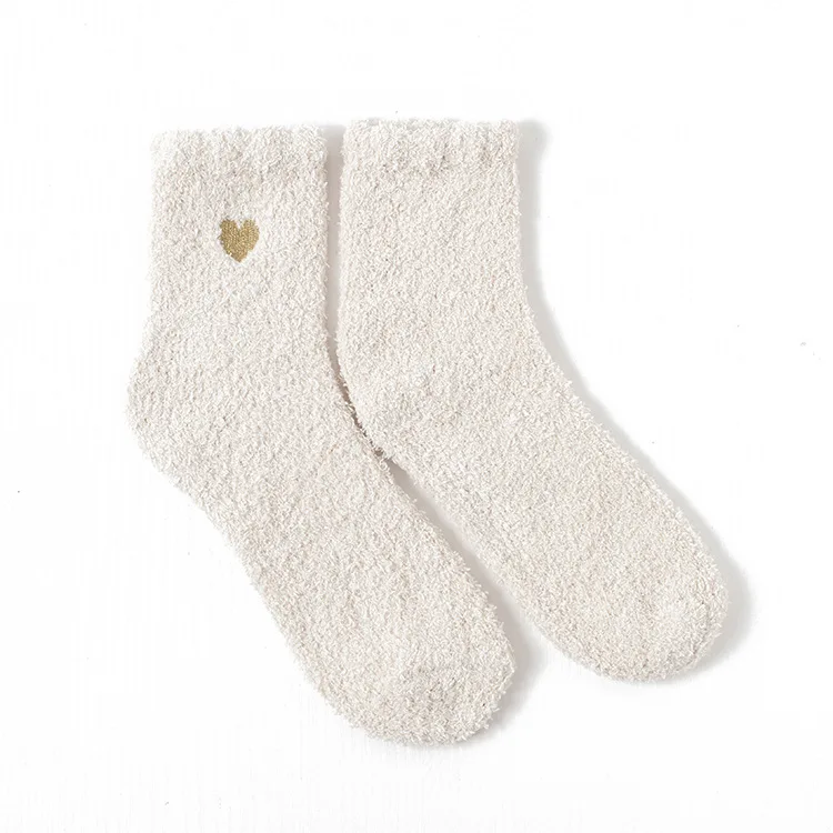 

New Winter Warm Fluffy Fuzzy Socks Custom Embroidered Logo Pink Socks Women, Multi color