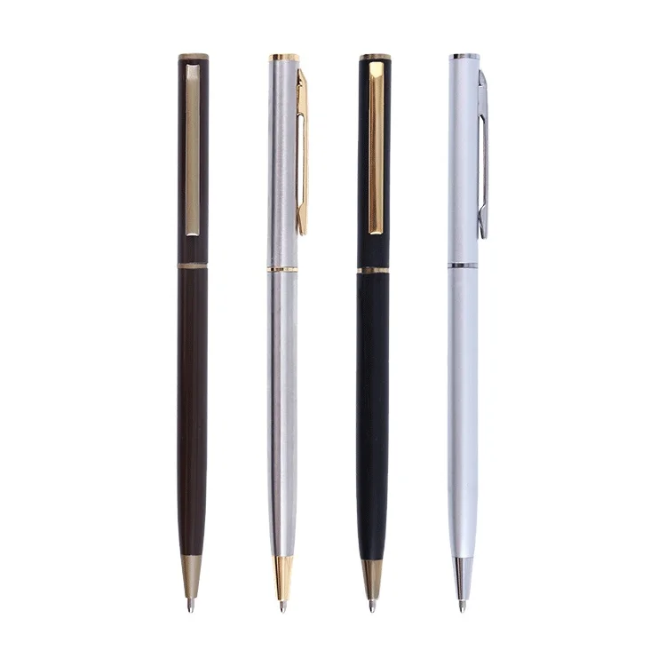 

sliver Color Custom Cross Thin Metal Twist Action Slim Ball Pen, Black /blue or any color for option