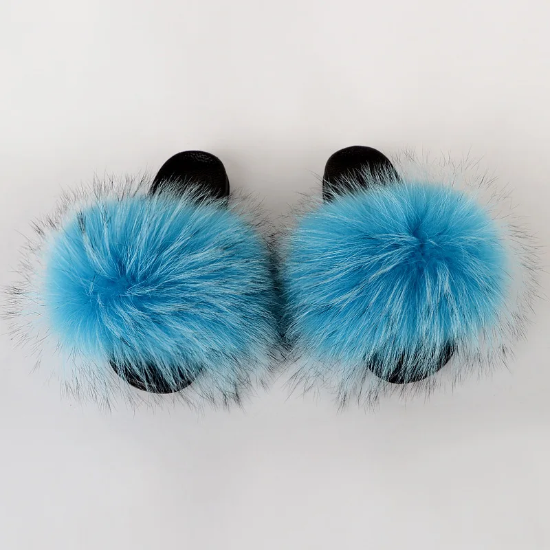 

2021 factory direct sale racoon fur slippers women women fur slides mommy and me fur slides, Customized color