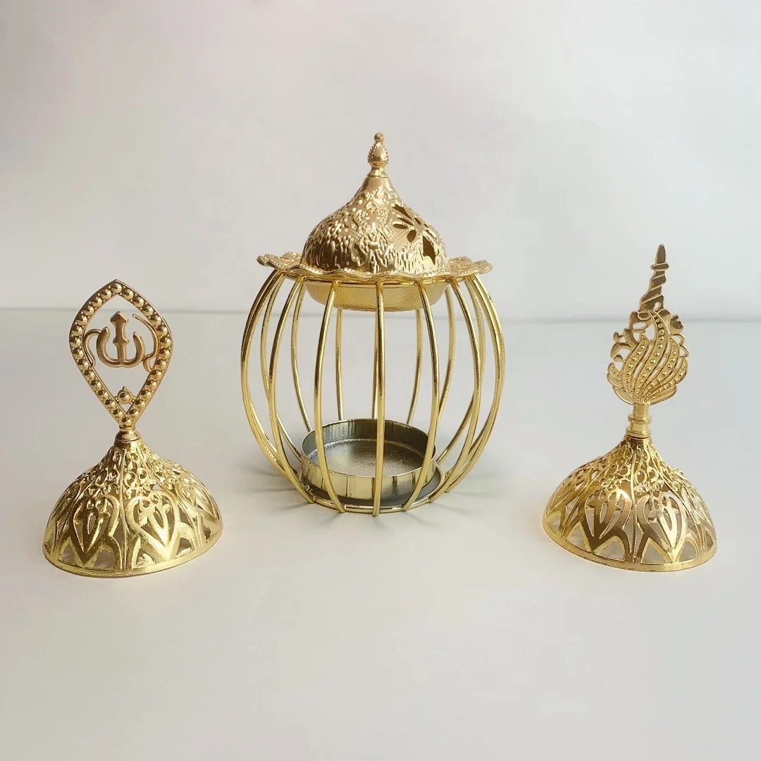 

Exquisite Middle Eastern Arabian Golden Hollow Metal Incense holder Aroma Diffuser Desktop incense Burner, Gold