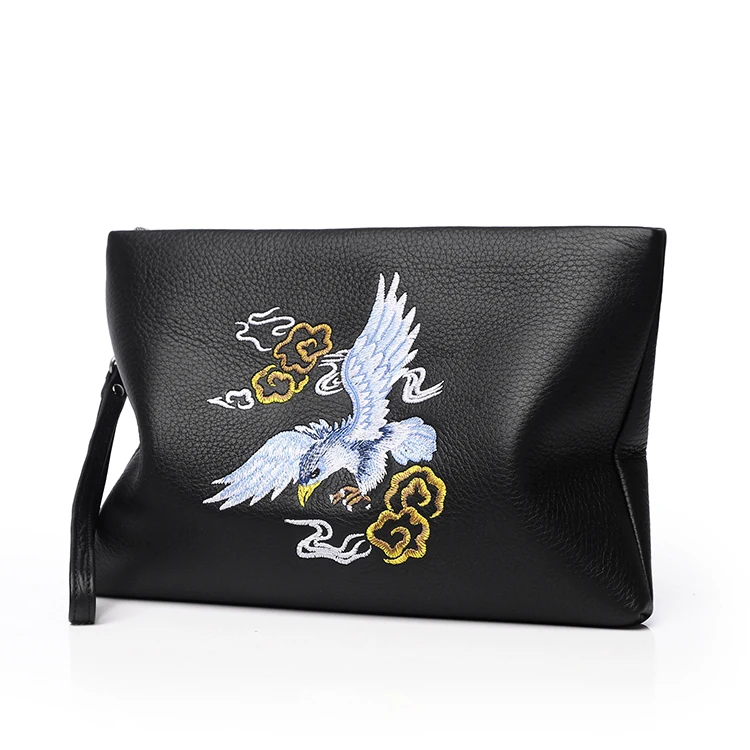 

Men's Leather Bag Large Capacity Zippered Envelope Casual Handbag Bag, Black