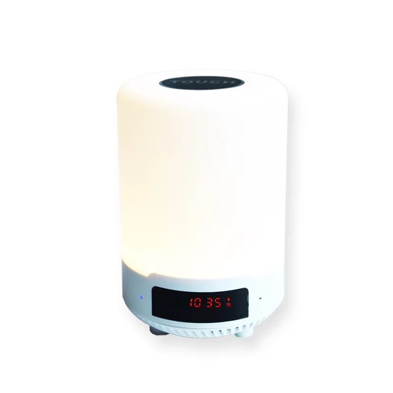 

Portable wireless speaker clock table color changing night light lamp, White