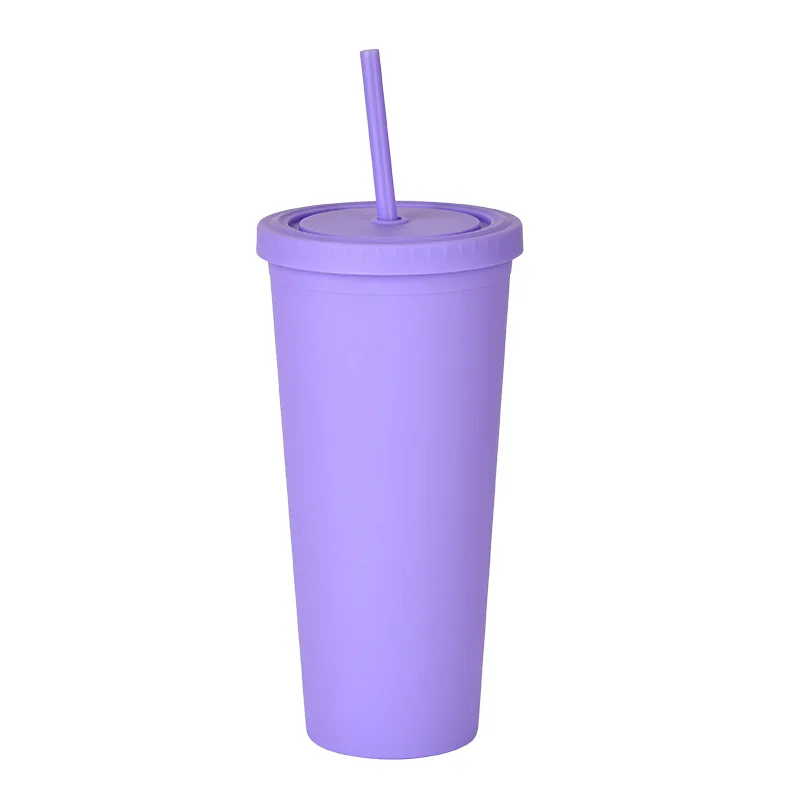 

BBA196 Custom 22OZ Print Double-layer Plastic Straw Coffee Cup Student Plastic Frosted Water Cup