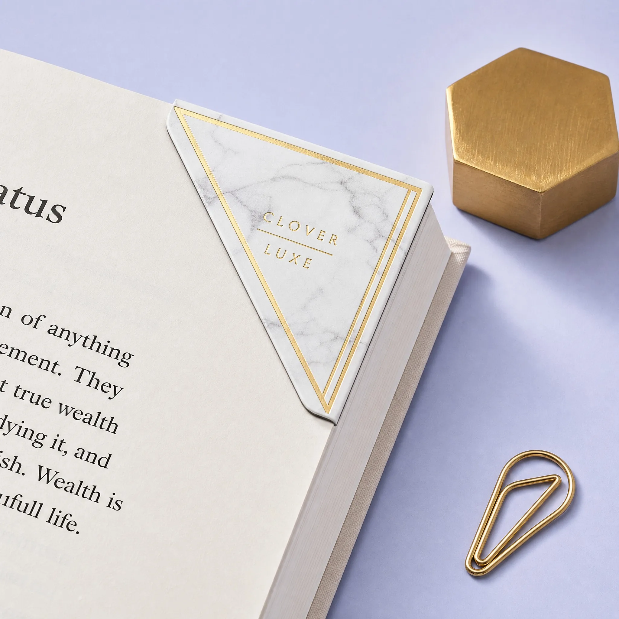 Custom Carrara White Marble Texture Corner Page Protector with Gold Foil Brand Logo