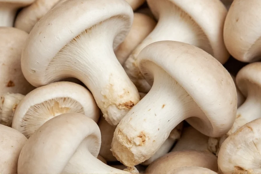 Chef sautéing white mushrooms in a stainless steel pan