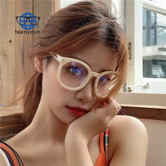 

Teenyoun Cheap Price Thick Candy Color Rice Nail Frame Transparent Lens Eye Glasses Oversized Round Optical Eyeglasses